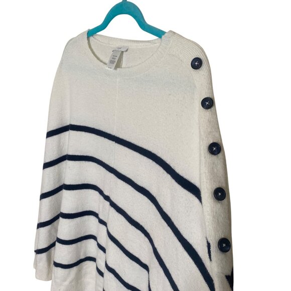J. Jill Sweater Cape Poncho Womens One Size White Navy Striped Relaxed Cozy Casu - Picture 5 of 9